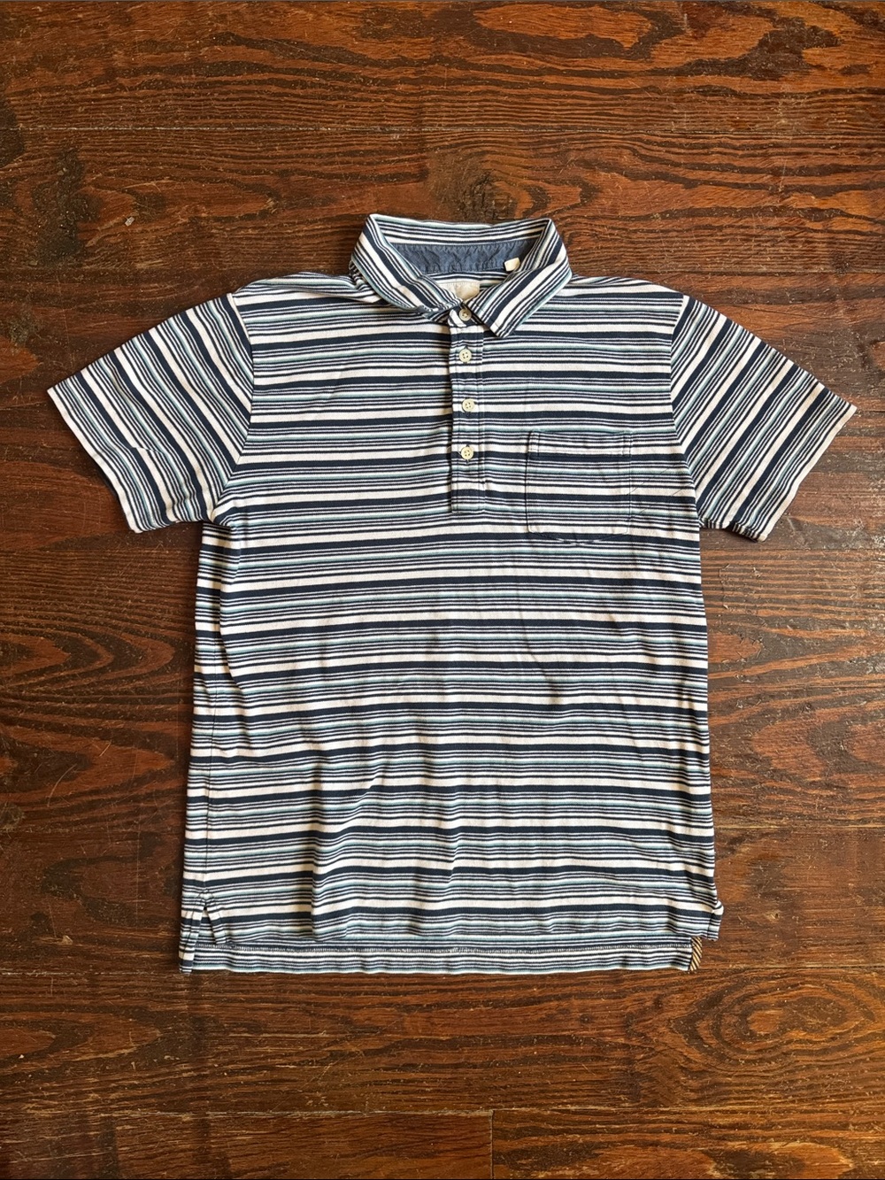 Billy Reid Men’s Short-Sleeve Striped Polo — Navy and White M